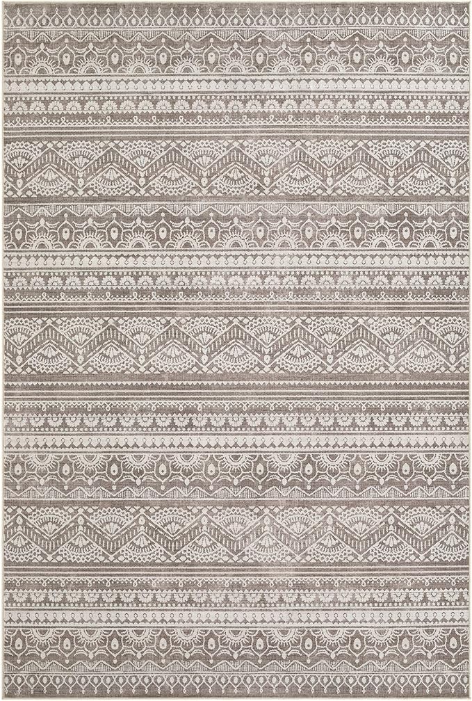 Tortania Area Rug Living Room Rugs - 8x10 Washable Large Soft Neutral Boho Moroccan Bohemian Farmhouse Rug Indoor Floor Carpet for Bedroom Under Dining Table Home Office Decor - Dark Brown