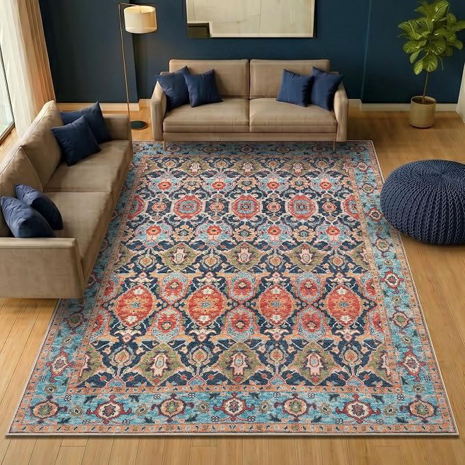 Keen Home Design 10x14 Rug - Machine Washable Area Rug with Non-Slip Backing, Ideal for Living Room, Dining Room, Bedroom - Vintage, Easy Clean, Durable, Low Pile Rug - (9'7" x 14')