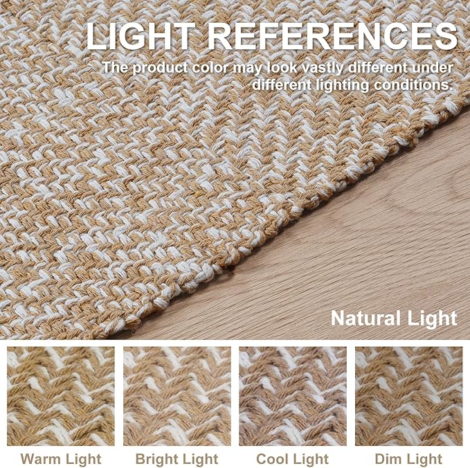 Collive Hallway Runner Rug, 2' x 5' Soft Washable Tan Contemporary Modern Laundry Room Indoor Hand-Woven Cotton Carpet for Bedroom Entryway Front Door Farmhouse Kitchen