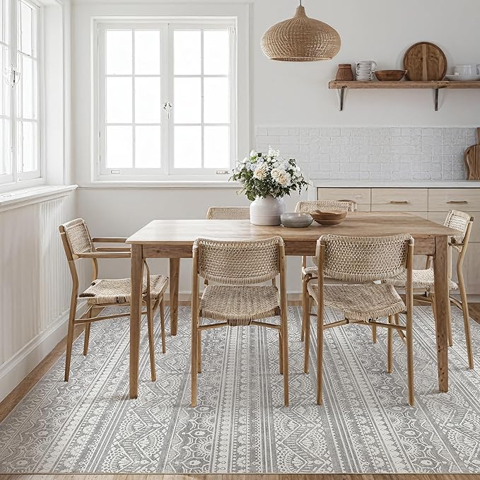 Tortania Area Rug Living Room Rugs - 9x12 Washable Large Soft Neutral Boho Moroccan Bohemian Farmhouse Rug Indoor Floor Carpet for Bedroom Under Dining Table Home Office Decor - Neutral Grey