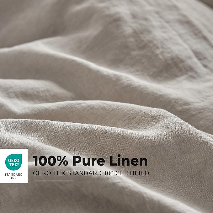 Simple&Opulence 100% Washed Linen Duvet Cover with Embroidered, 2 Pieces Soft Farmhouse Comforter Set with Button Closure,1 Duvet Cover and 1 Pillowsham(Twin,Light Grey)