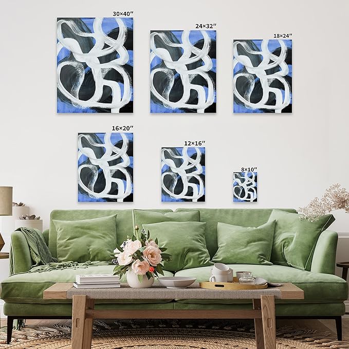 Monem Art Bold Blue Brushstroke Abstract Print - Modern Textured Line Art Poster - Wall Decor for Living Room, Bedroom or Office - 18x24 Brown Framed CANVAS Wall Art by Mareike Bohmer
