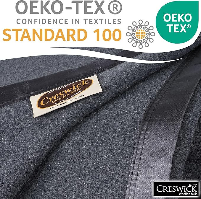 Creswick Woollen Mills 100% Australian Merino Wool Blanket – Soft Warm and Natural with Satin Binding, Breathable Luxury Bedding for All Seasons, (Charcoal, King Size)