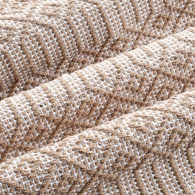Cotton Diamond Hand Woven Area Runner Rug 2x6 Feet - Beige, Non Slip Farmhouse Indoor Decorative Patio Runner Ideal for Hallways, Kitchen, Nursery | Washable Decorative Floor Mat for Bedroom