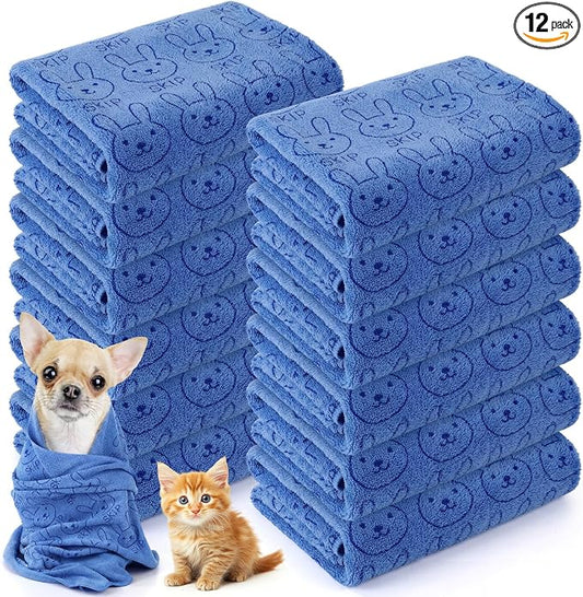Irenare 12 Pcs Microfiber Dog Towels for Drying Dogs Cats, 20 x 40 Inch, Quick Drying Absorbent Pet Puppy Towels for Small Puppy Dog Cat Kitten Pet, Grooming Bathing Shower Travel Supplies(Blue)