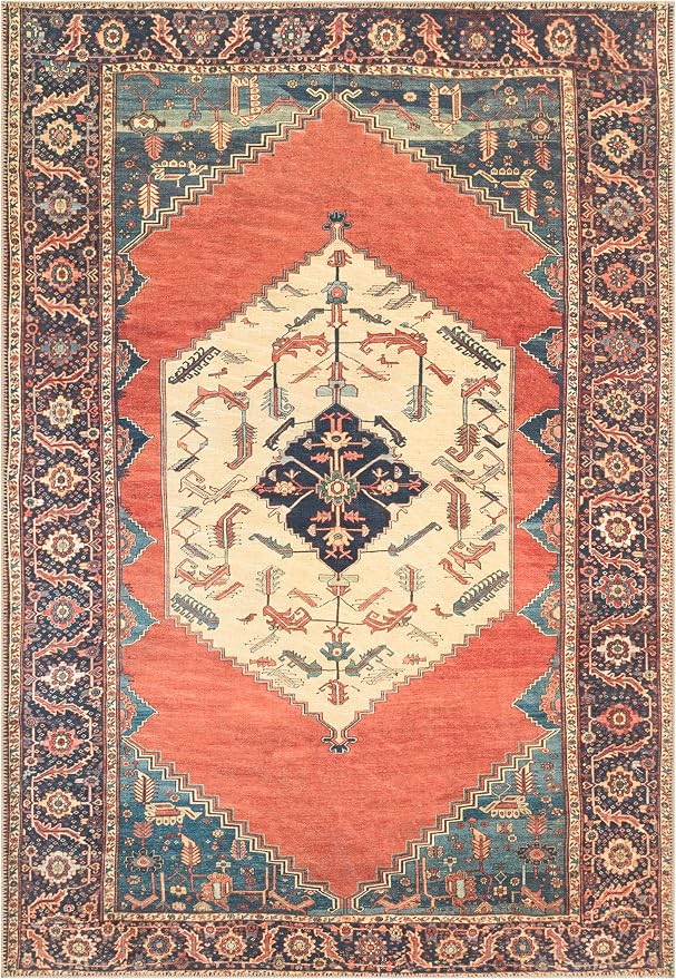 Keen Home Design 48"x72" Rug - Machine Washable Area Rug with Non-Slip Backing, Ideal for Living Room, Dining Room, Bedroom - Vintage, Easy Clean, Durable, Low Pile Rug - (4' x 6')