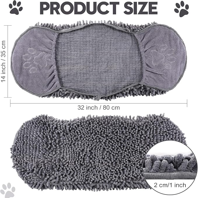 Newwiee 4 Pcs Large Dog Towels for Drying Dogs with Hand Pocket Microfiber Shammy Towel 32 x 14 in Dog Bath Towel Absorbent, Quick Drying, Machine Washable for Pet Puppy Clean Shower Supplies(Grey)