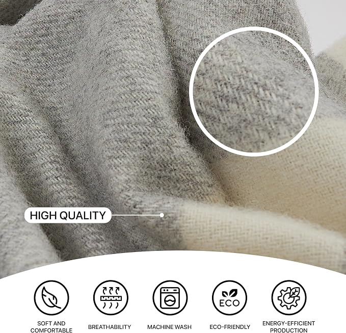 | Wool Blanket/Throw | 100% New Zealand Wool | Perfect for Home and Outdoors | Virgin Wool Blanket with Fringes 55"x79" (140 x 200 cm)