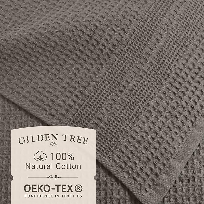 GILDEN TREE Waffle Hand Towels for Bathroom Quick Dry Towel Super Absorbent Thin 100% Cotton Lint Free, Hand Towels for Bathroom Set of 2, Classic Style (Stone)