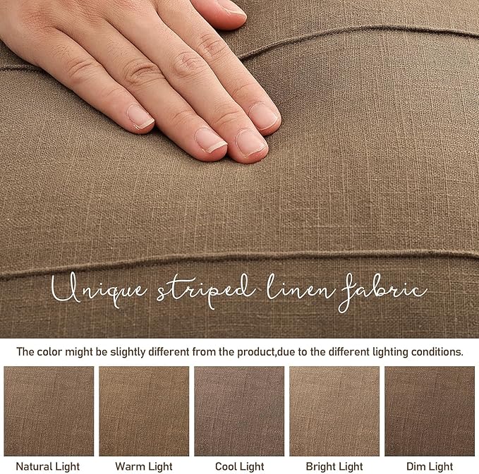 ZWJD Decorative Linen Throw Pillow Covers 20x20 Set of 2 Solid Handcrafted Striped Cushion Covers for Bed Soft Modern Farmhouse Neutral Pillowcase for Couch Bedroom Living Room Home Decor(Coco Brown)