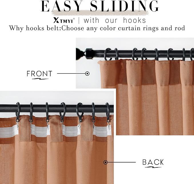 XTMYI Rusty Burnt Orange Curtains 2 Panels,Sheer Linen Medium Dusty Mecca Ocher Tone Rustic Cabin Curtains for Bedroom Living Room,108 Inches Long,Light Brown Red