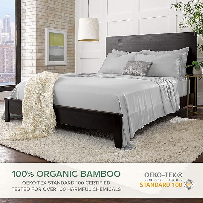 King Pillowcases by Pure Bamboo, Genuine 100% Organic Viscose Derived from Bamboo, Luxuriously Soft & Cooling, Double Stitching, Envelope Closure (2 King Pillowcases, Silver Pearl)