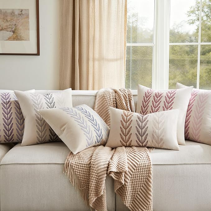 100% Cotton Farmhouse Leaves Throw Pillow Covers Set of 2, 20x20 Inch Mixed Blue Pastoral Decorative Print Cushion Covers for Sofa Bed Living Room Home Decor