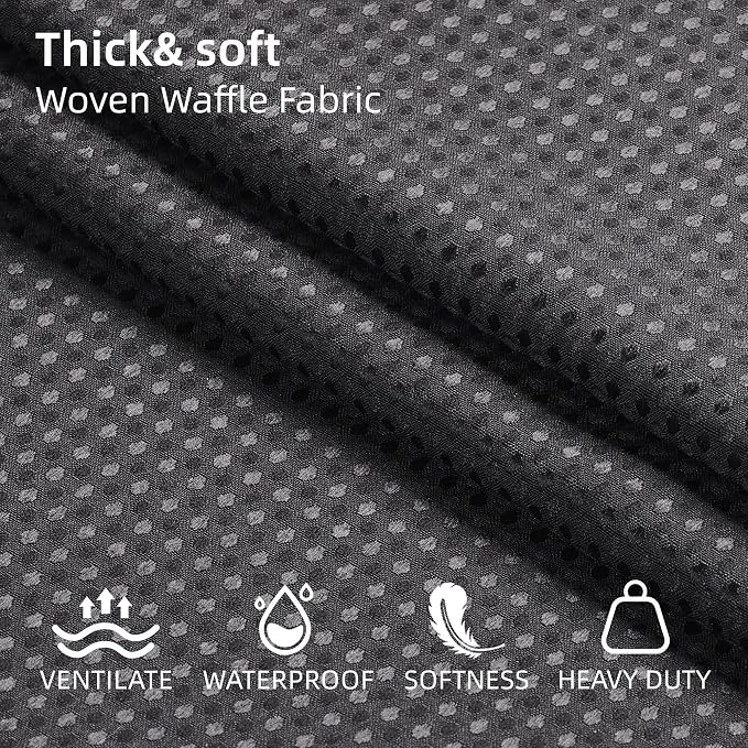 Black Fabric Shower Curtain -256GSM Waffle Thickened Heavy Duty Shower Curtain with 12 Stainless Steel Hooks, 72x72 inch, Black