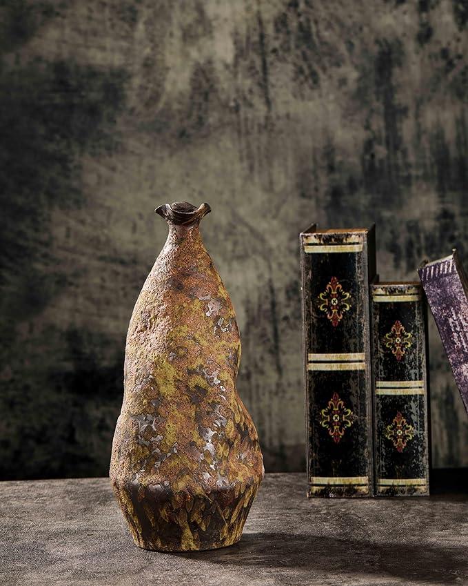 Handmade Wabi-Sabi Ceramic Vase - 13.3" Rustic Farmhouse Decor, Primitive Home Accent for Living Room, Cottagecore Gift (5.5"x5.5"x13.3")