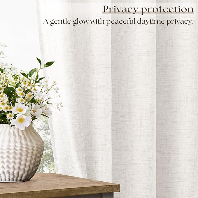 72x96 Inch Linen Curtains for Living Room Divider Grommet Extra Wide 1 Panel Natural Drapes Patio Sliding Glass Door Beige White Light Filtering 96 Inch Length Curtains Ceiling Window 8Ft