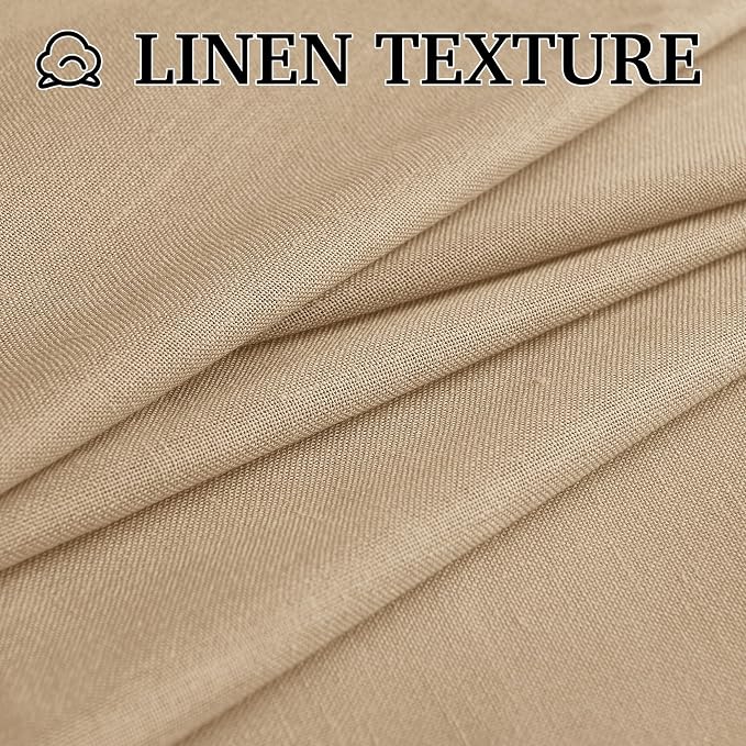 RYB HOME Camel Linen Sheer Curtains 95 inches Length, Aesthetic Light Filtering Airy Half Privacy Gauze Curtain Cortina for Home Office Farmhouse, W 52 x L 84, 2 Pieces
