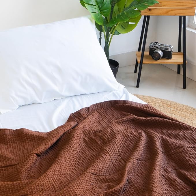 Salt Earth GOTS Certified 100% Organic Cotton Throw Blanket, 90"x90" Waffle Blankets & Throws for Bed, Throw Blanket for Couch, Cozy Christmas Blankets and Throws for Christmas Gifts (Potting Soil)