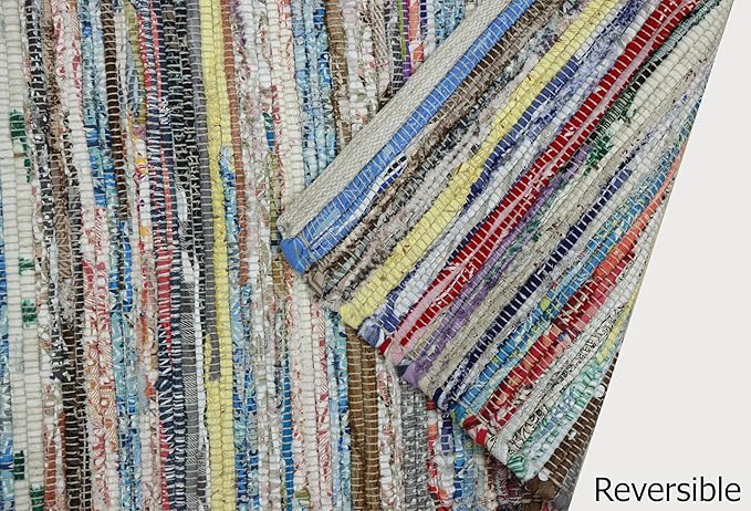 COTTON CRAFT Cotton Chindi Rag Rug - 2 Pack - 27 x 45 inches Reversible Handwoven Area Rugs - Boho Farmhouse Rustic Vibrant Decorative Accent Rug for Kitchen, Entryway, Living Room - Multicolor