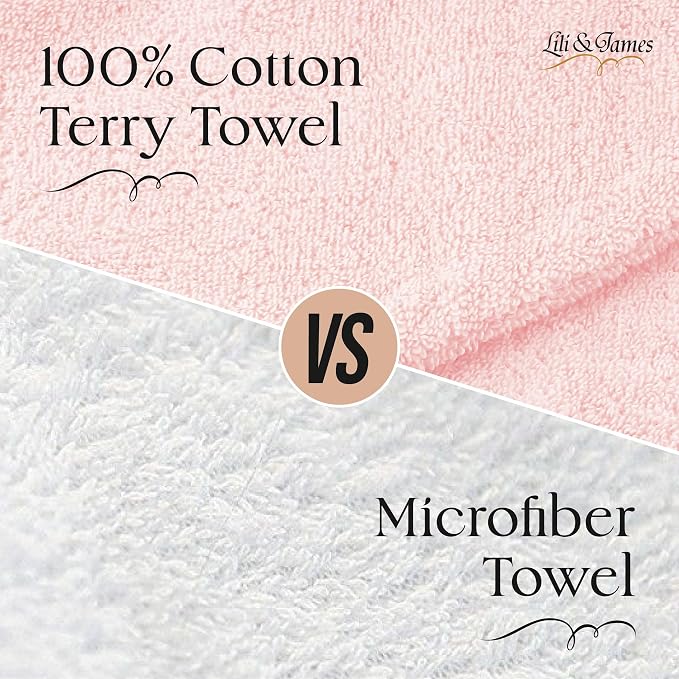 Lili&James 100% Cotton Hair Towel Wrap for Women/Kids | Quick Dry, Soft & Absorbent 420-GSM Hair Wrap Towels with Double Button | Anti Frizz, Non Microfiber Hair Turbans for Curly, Long Hair (Pink)