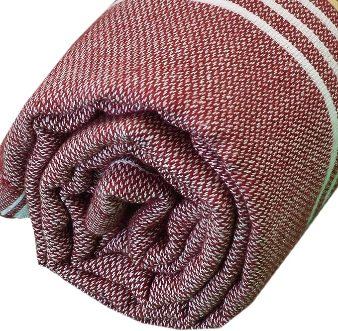 Bersuse Towels Anatolia XL Beach Blanket Throw Blanket Turkish Towel 100% Cotton Extra-Large Quick-Dry Lightweight Premium Peshtemal Towel - 61x82 Inches, Burgundy (Set of 6)