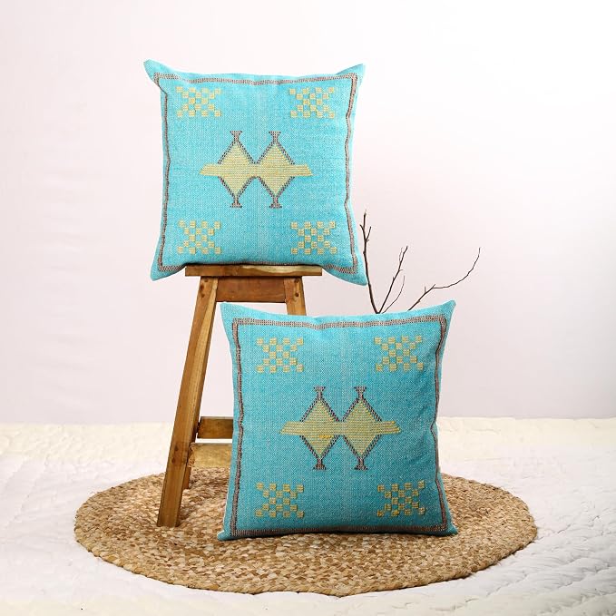 Trade Star 100% Cotton Cushion Covers Set of 2 Throw Pillow Covers Handloomed Rug Decorative Cushion Cases Handwoven Pillowcases 18x18 Inches Designer Pillow Sham