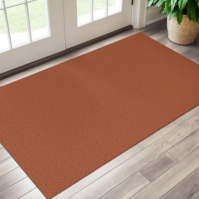 EARTHALL Woven Area Rug 3x5 Ft Washable Rugs for Entryway Braided Non Slip Rubber Backed Throw Rugs Door Mat Indoor Outdoor Entrance Cotton Carpet for Kitchen Foyer Front Door, Rustic Orange/Tan