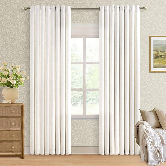 84 Inch Length 2 Panels Set Off White Linen Curtains Ivory Cream Colored Light Filtering Semi Sheer Grommet Drapes Thick Linen Privacy Non-See-Through Curtain for Living Room 52x84