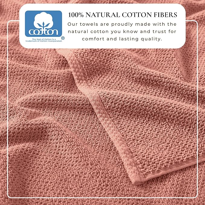 Great Bay Home 100% Cotton 6 Pack 26x16 Hand Towel Set - Absorbent, Quick-Drying, Durable Towels for Bathroom Decor - Low-Twist, Two-Ply Fibers (Desert Rose)