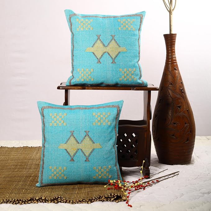 Trade Star 100% Cotton Cushion Covers Set of 2 Throw Pillow Covers Handloomed Rug Decorative Cushion Cases Handwoven Pillowcases 18x18 Inches Designer Pillow Sham