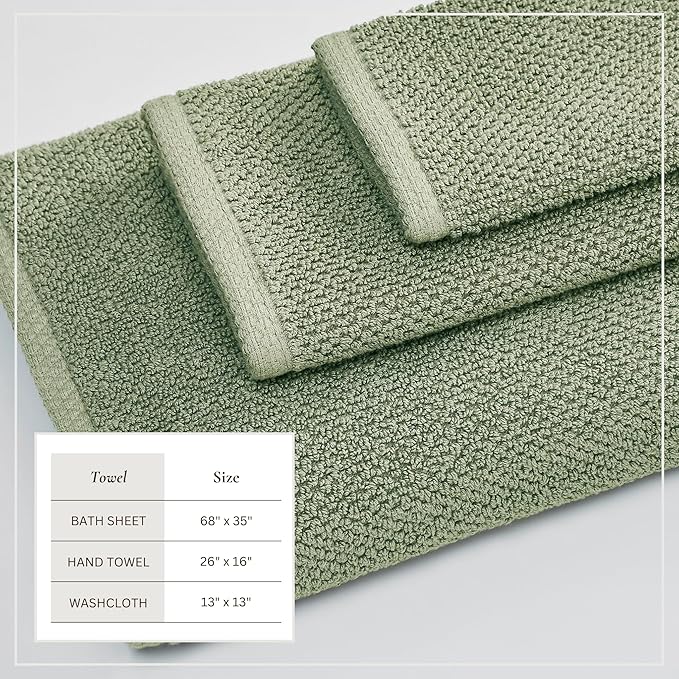 Great Bay Home 100% Cotton 6 Piece Bath Sheet Set - Absorbent, Quick-Drying, Durable Bath Towels for Bathroom Decor - Low-Twist, Two-Ply Fibers (Eucalyptus)