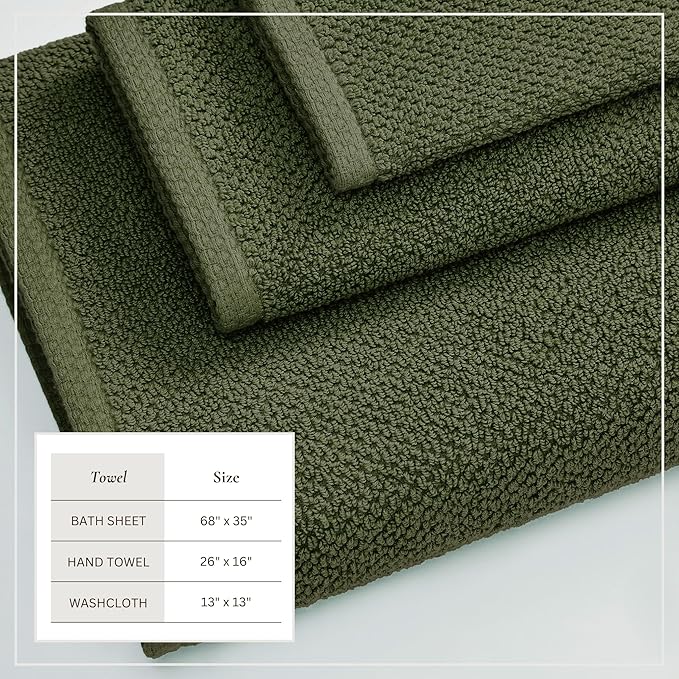Great Bay Home 100% Cotton 6 Piece Bath Sheet Set - Absorbent, Quick-Drying, Durable Bath Towels for Bathroom Decor - Low-Twist, Two-Ply Fibers (Forest Green)