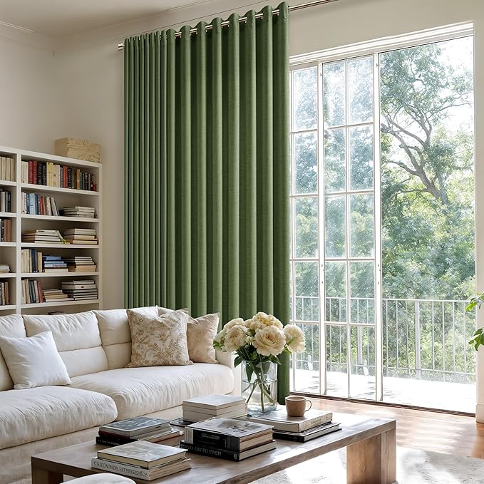 Extra Wide 100 Inch Olive Green Linen Curtains Room Divider 90 Inch Length Patio Sliding Door Curtains for Living Room Large Window Curtains Grommet Privacy Farmhouse Curtains 1 Panel