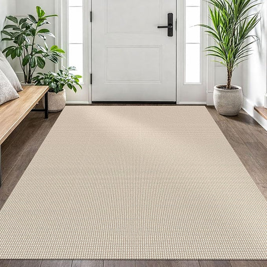 EARTHALL Woven Area Rug 4x6 Ft Washable Rugs for Entryway Non Slip Braided Throw Rugs Bedroom Carpet Cotton Entry Rug Cotton Floor Carpets for Bedroom Dining Room Living Room, Beige/Ivory