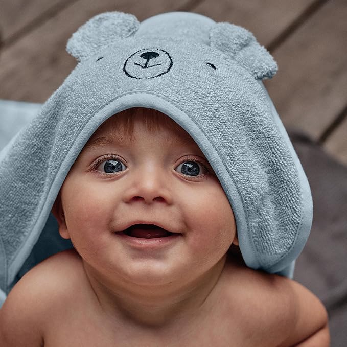 Hooded Baby Towels – 100% Organic Cotton Baby Bath Towels – Baby Boy and Baby Girl Newborn Essentials - Super-Soft and Absorbent. (2-Pack Rabbit Blush and Bear Baby Blue)