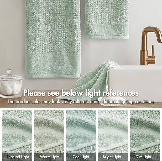 Madison Park Spa Waffle 100% Cotton Luxurious Towel Set, Premium Texture Waffle Weave, Highly Absorbent, Quick Dry, Hotel & Spa Quality Wash Clothes for Bathroom, Assorted Sizes, Seafoam 6 Piece