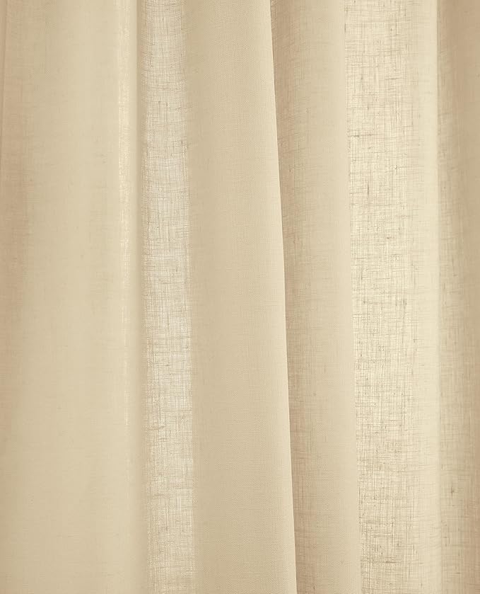 Solino Home European Flax Linen Curtain Beige, 52 x 96 Inch Light Filtering Rod Pocket Curtain 96 Inch, 100% Pure Linen Window Treatment for Living Room, Bedroom - 1 Panel
