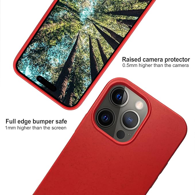 eplanita Eco Mobile Phone Case Compatible with iPhone 15 Pro, Plant Fiber, Drop Protection Cover, Durable and Sustainable (for iPhone 15 Pro, Red)