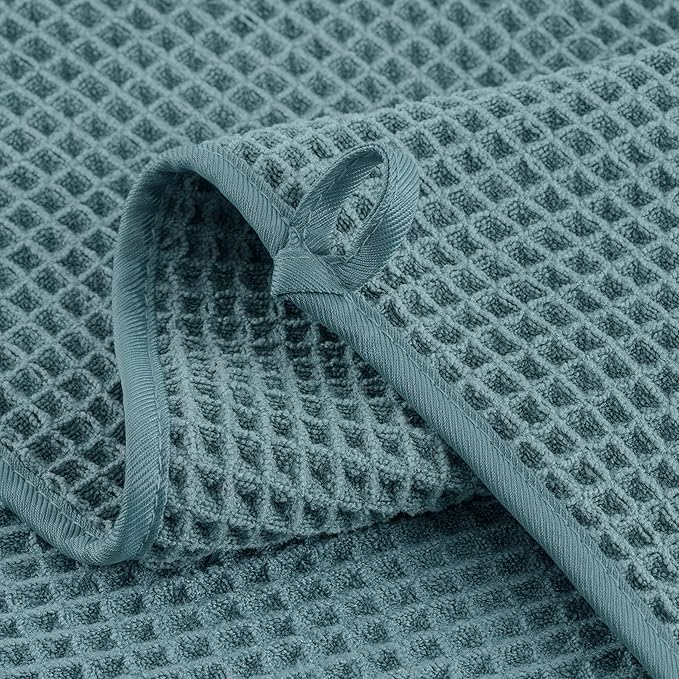 MICROFI New Microfiber Waffle Bath Towels, 2 Pieces, Oversized, Soft, Absorbent, Fast Drying, Lint Free 430 GSM (Green)