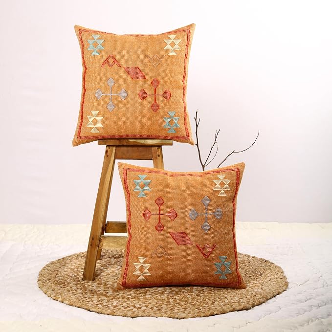 Trade Star 100% Cotton Handwoven Pillowcases Throw Pillow Covers Handloomed Decorative Cushion case Designer Square Pillow Shams 18x18 Inches Set of 2 Designer Cushion Covers