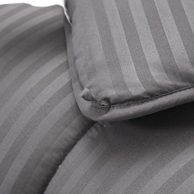 Dorrin Nessin Down Alternative Comforter All Season Duvet Insert(Grey Stripe, Twin)-Ultra Soft Double Brushed Microfiber Quilt Cover, Box Stitched 90x90 Comforter with Corner Tabs