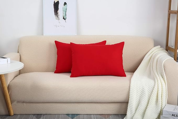 TangDepot 100% Cotton Solid Throw Pillow Cover 12x20 Red | 100% cotton, same-color zip, machine wash & air dry. For living room, bedroom, office, car. 42 colors, 125 sizes. Cover only.