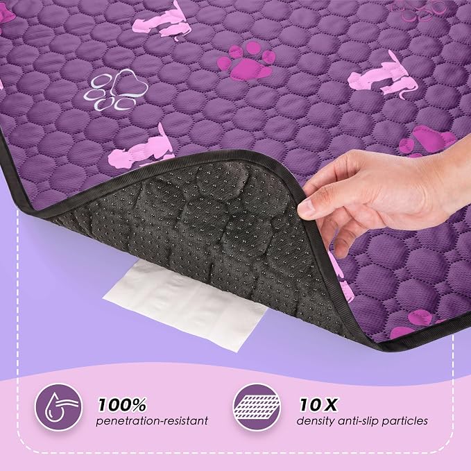 WanpeeGoo Washable Pee Pads for Dogs, 1 Pack Absorbent Reusable Training Dog Pads Pet Puppy Pads, Non-Slip Potty Pads for Whelping, Playpen, Crate, Bed, Purple, 65"x48"