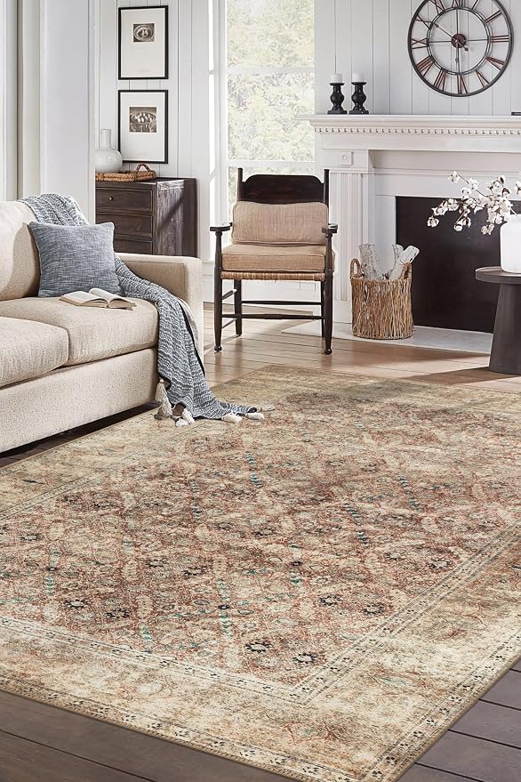 Keen Home Design 9x12 Rug - Machine Washable Area Rug with Non-Slip Backing, Ideal for Living Room, Dining Room, Bedroom - Vintage, Easy Clean, Durable, Low Pile - (9' x 12')