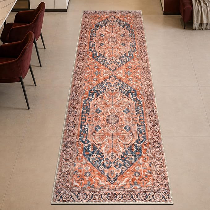 Keen Home Design 30"x84" Rug - Machine Washable Runner Rug with Non-Slip Backing, Ideal for Hallway, Entryway, Kitchen, Laundry Room - Vintage, Easy Clean, Durable, Low Pile Rug - (2'6" x 7')
