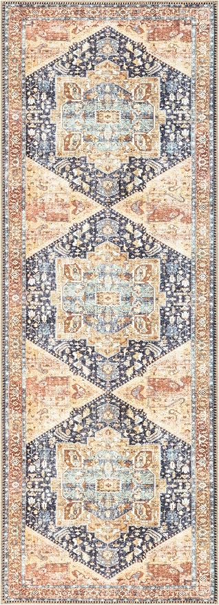 Keen Home Design 30"x84" Rug - Machine Washable Runner Rug with Non-Slip Backing, Ideal for Hallway, Entryway, Kitchen, Laundry Room - Vintage, Easy Clean, Durable, Low Pile Rug - (2'6" x 7')