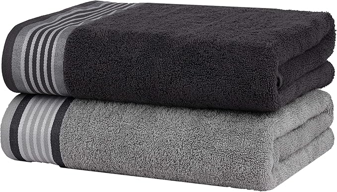 CASA COPENHAGEN He & She 2Pcs 100% Egyptian Cotton Large Designer Bathsheet Towels Gift Set- Pine Grey - Grey Voilet, 550GSM, 35"x70" 2Bath Sheet Towels for Bathroom Set for Women & Men