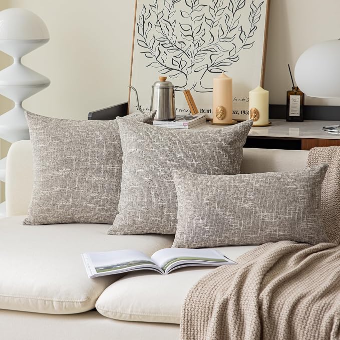 Kevin Textile Throw Pillow Cover Faux Linen Square Cushion Cover Pillowcase, Hidden Zipper, 22x22 inch (2 Piece, Sesame Grey)