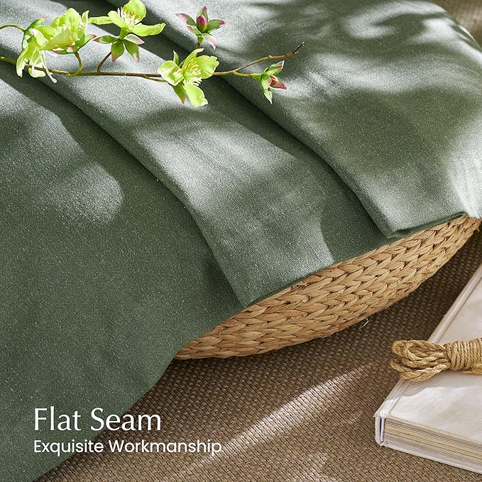 NICETOWN Flax Linen Forest Green Curtains for Large Windows, Rod Pocket & Back Tab Privacy with Light Filtering Linen Blend Window Treatments for Bedroom/Living Room, W55 x L108, Set of 2
