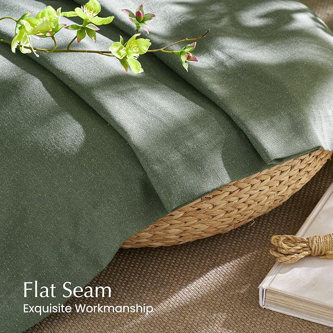 NICETOWN Thick Linen Blend Semi Sheer Forest Green Curtains, Pleat Tape Privacy Added Drapes with Light Filtering Window Treatments for Bedroom/Living Room, W52 x L108, 2 Panels